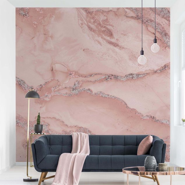 Déco mur cuisine Expériences de couleurs - Marbre rose clair et paillettes