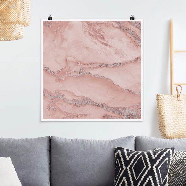 Déco mur cuisine Expériences de couleurs - Marbre rose clair et paillettes