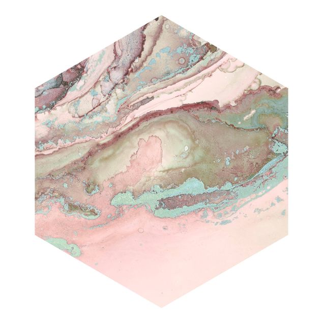 Papier peint pierre      Expériences de couleurs - Marbre rose clair et turquoise