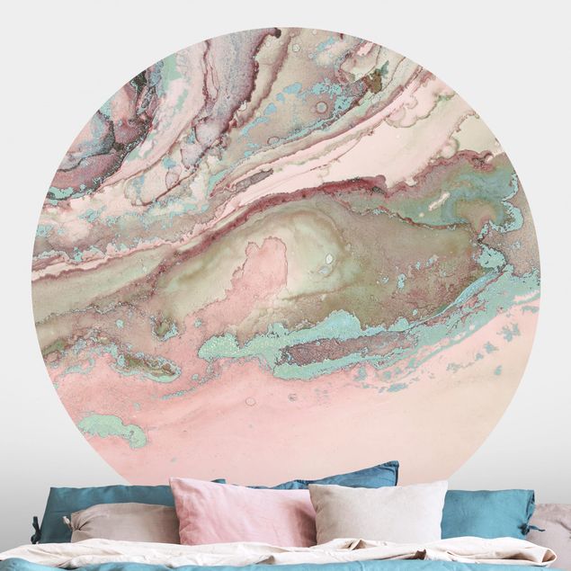 Déco mur cuisine Expériences de couleurs - Marbre rose clair et turquoise