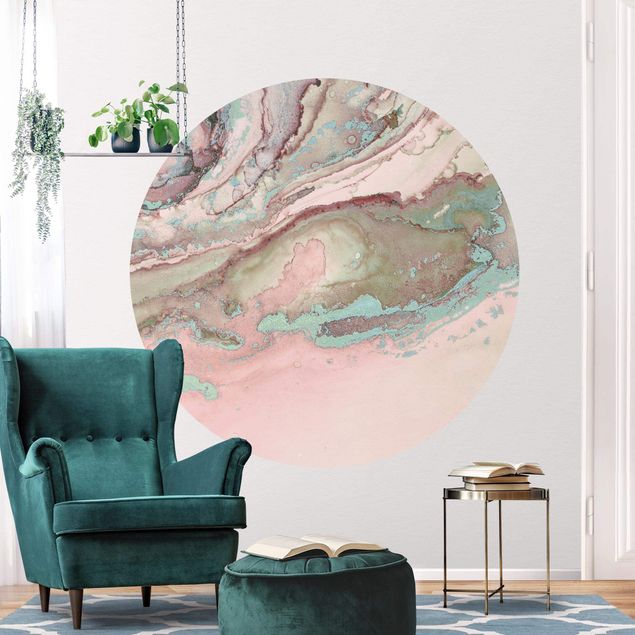 Papier peint effet marbre Expériences de couleurs - Marbre rose clair et turquoise