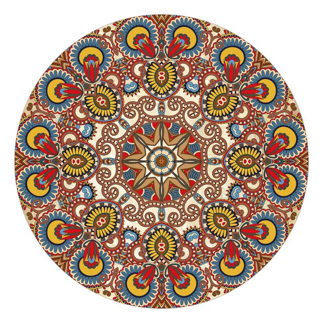 Papier peint marron Mandala coloré