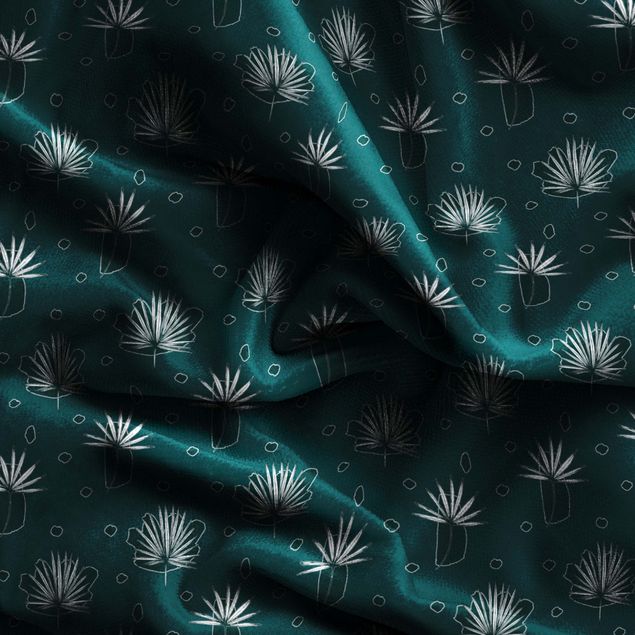 rideau à fleurs chic Fern Leaves With Dots -Dark Jade Green