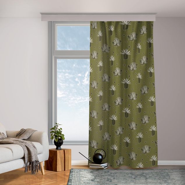 rideau thermique sur mesure Fern Leaves With Dots - Olive Green