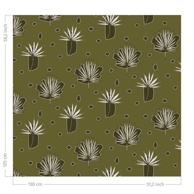 rideaux salon moderne Fern Leaves With Dots - Olive Green
