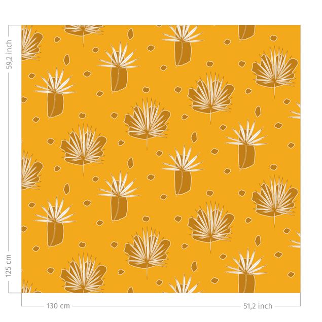 rideaux salon moderne Fern Leaves With Dots - Warm Yellow