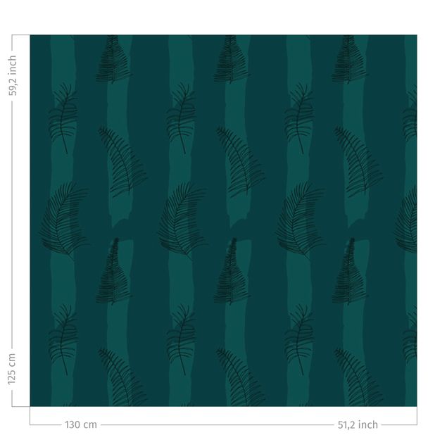 rideaux sur mesure en ligne Fern Illustration With Stripes - Dark Jade Green