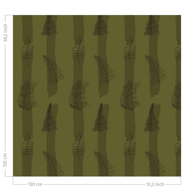 rideaux sur mesure Fern Illustration With Stripes - Olive Green