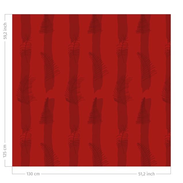 rideaux sur mesure Fern Illustration With Stripes - Red