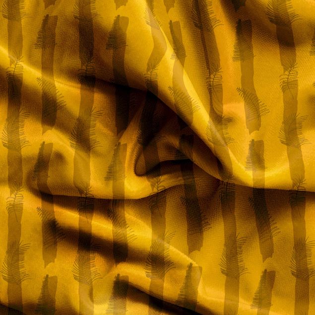 rideaux salon moderne Fern Illustration With Stripes - Warm Yellow