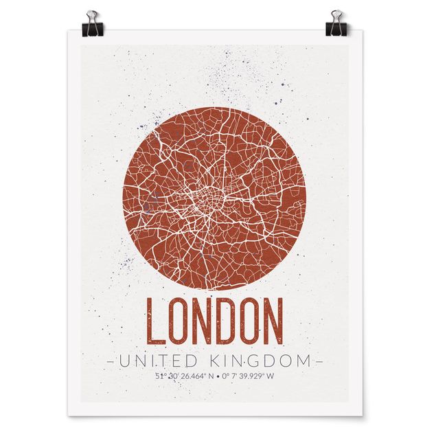 Tableaux carte du monde Plan de Ville Londres - Rétro