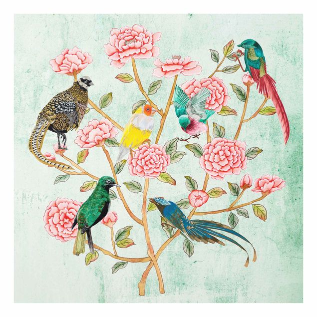Fonds de hotte - Chinoiserie Collage In Mint II - Carré 1:1