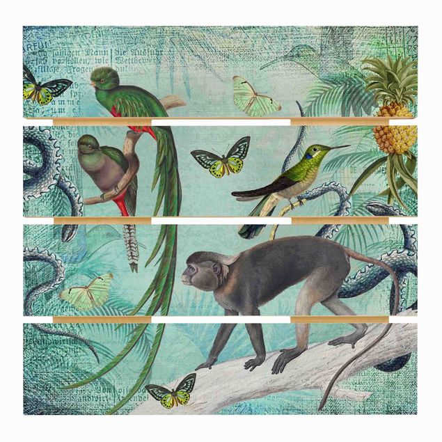 Tableaux Collage de style colonial - Singes et oiseaux de paradis