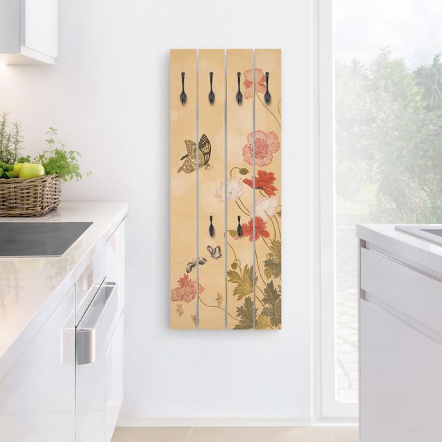 Porte-manteaux muraux avec fleurs Yuanyu Ma - Coquelicot et papillon