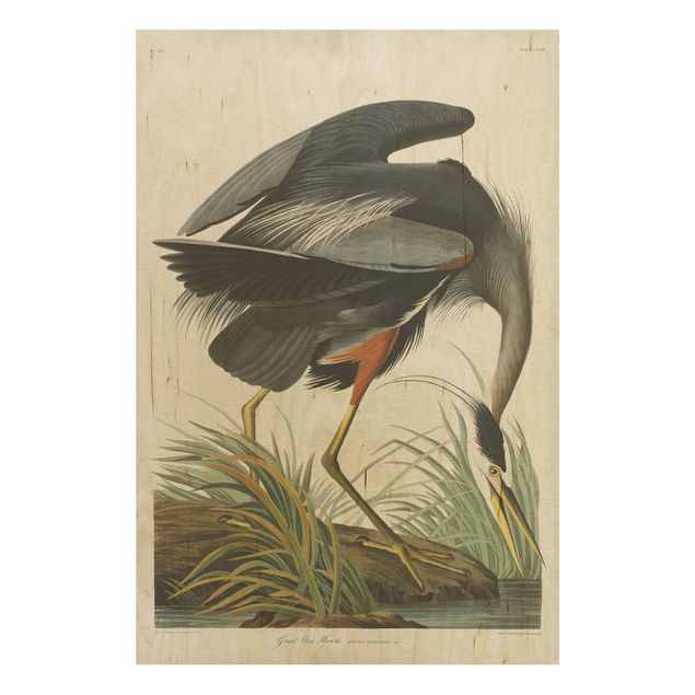Tableau vintage bois Tableau Botanique Blue Heron