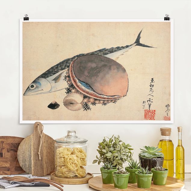 Déco mur cuisine Katsushika Hokusai - Maquereau et coquillages