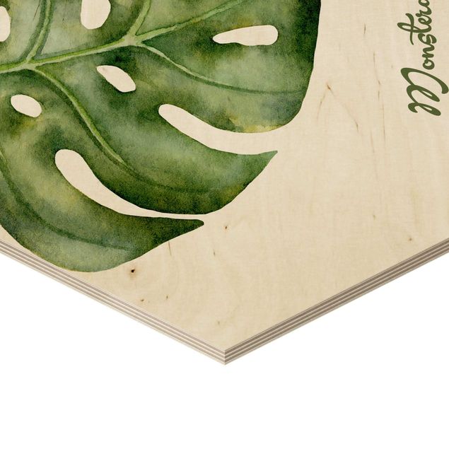 Hexagone en bois - Watercolour Botany Monstera