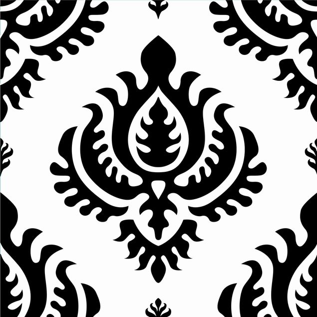 Adhesif noir meuble Motif de damas noir et blanc néo-baroque