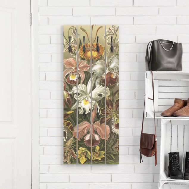 Porte-manteaux muraux avec fleurs Tableau Vintage Orchidée