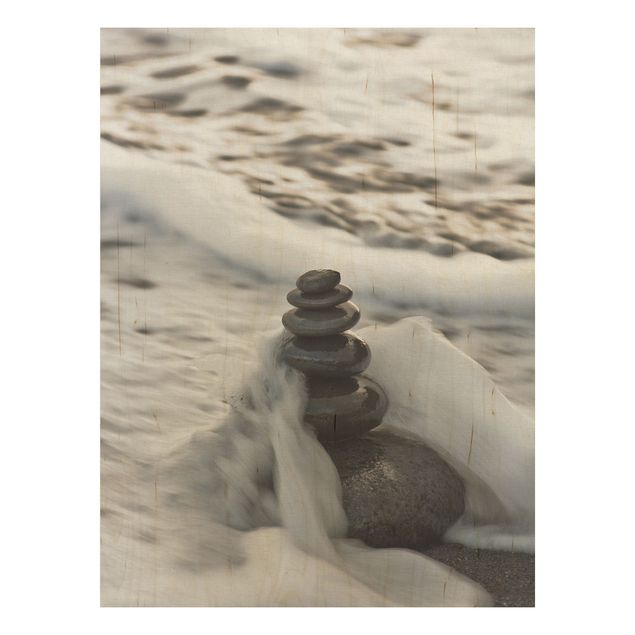 Tableaux en bois avec paysage Tour de pierre et vague