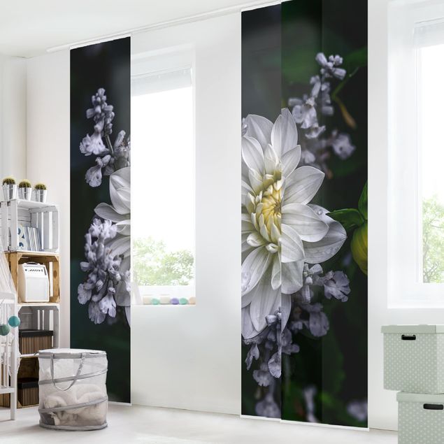Panneaux coulissants avec fleurs Dahlia Blanc