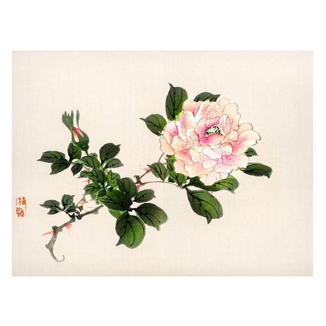 Tableaux magnétiques avec fleurs Dessin vintage asiatique Rose rose
