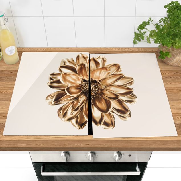 Cache plaques de cuisson fleurs Fleur de Dahlia Or Métallique