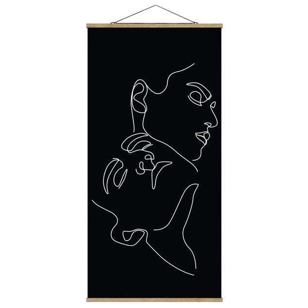 Tableau abstrait Line Art Femme Visages Noirs