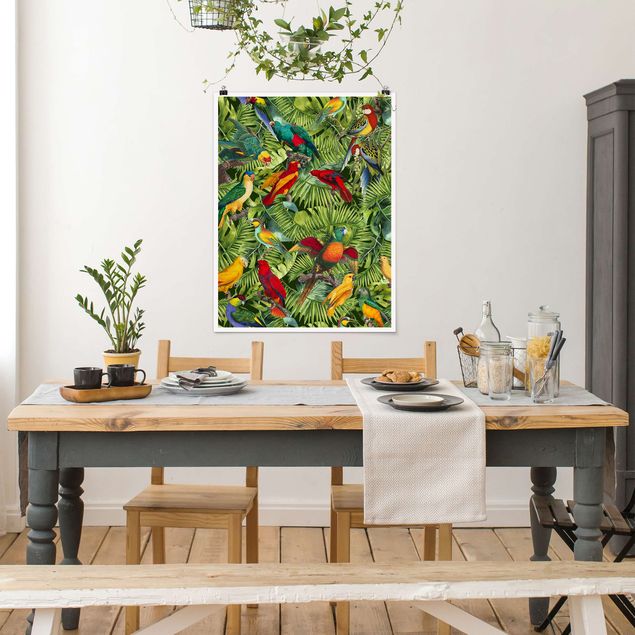 Tableaux moderne Collage coloré - Perroquets dans la jungle
