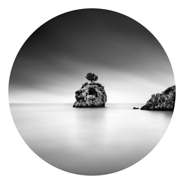 Tapisserie moderne Île rocheuse dans la mer Noir et blanc
