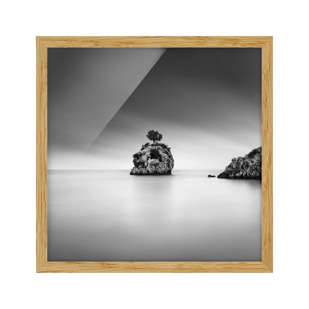 Tableau bord de mer Île rocheuse dans la mer Noir et blanc