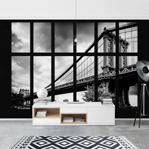 Papier peint 3d trompe l oeil Window Manhattan Bridge NY