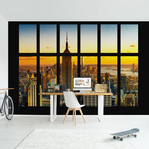 Papier peint - Window View Manhattan Skyline Sunset