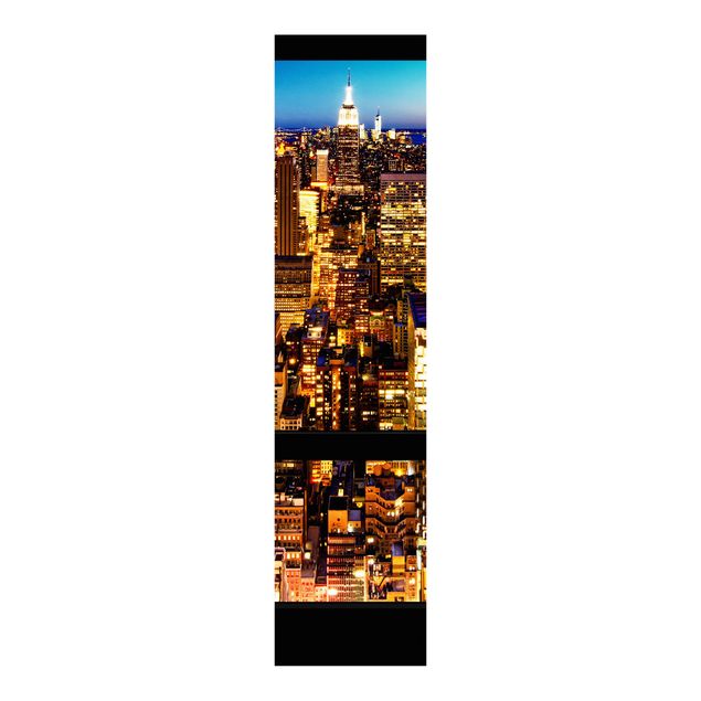 Panneaux coulissants avec architecture et skyline Fenêtre vue New York la nuit