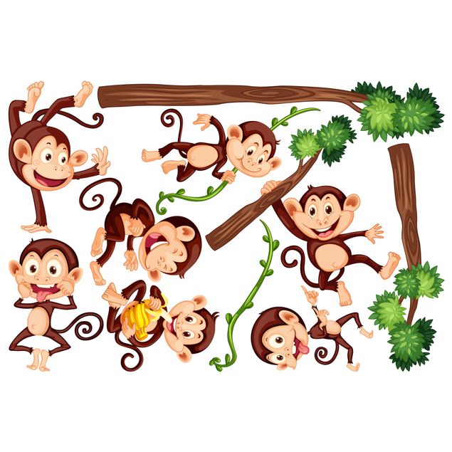 Stickers fenêtre animaux Famille de singes
