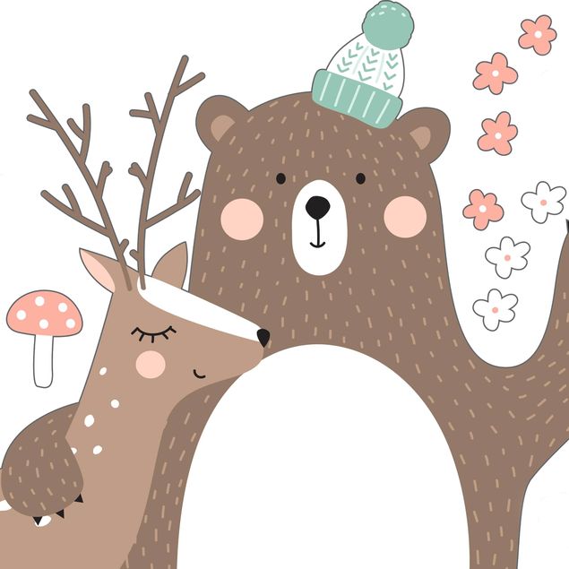 Stickers vitre Amis de la forêt avec ours et cerf