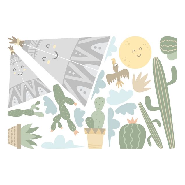 Sticker fenêtre fleurs Teepee et Cacti