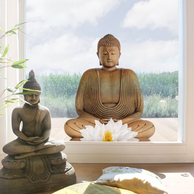 Film adhésif décoratif Bouddha Lotus en bois
