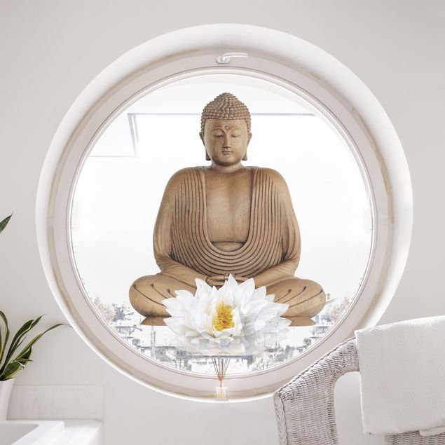 Sticker pour fenêtres - Wooden Lotus Buddha