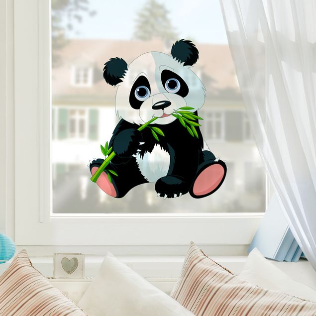 Stickers fenêtre animaux Panda qui grignote