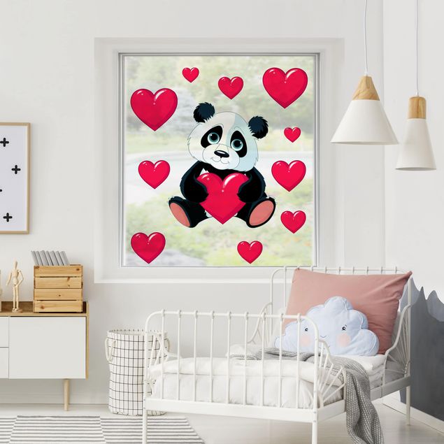 Stickers fenêtre animaux Panda avec des cœurs