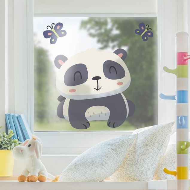 Stickers fenêtre animaux Panda avec papillons