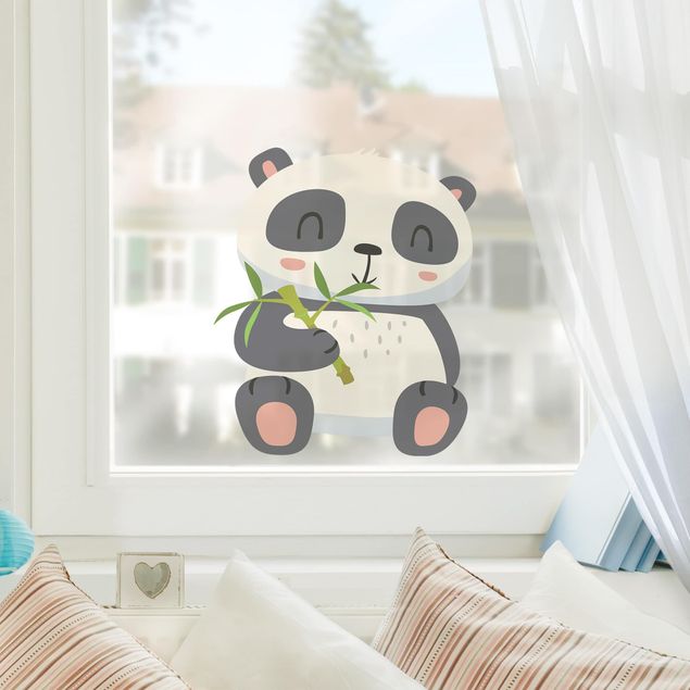 Stickers fenêtre animaux Panda qui grignote du bambou