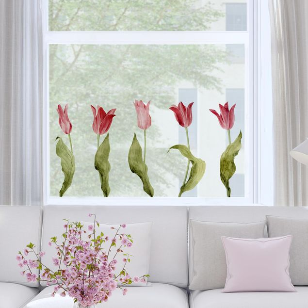 Stickers fenêtre fleurs Tulipes rouges - Lot aquarelle