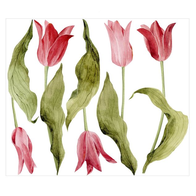 Films autocollants Tulipes rouges - Lot aquarelle
