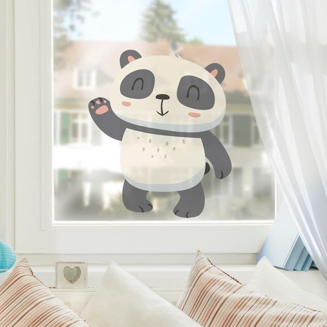 Stickers fenêtre animaux Panda qui fait un signe de main