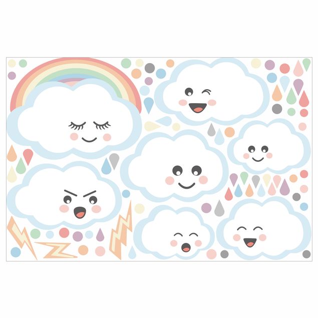 Stickers vitre Lot de nuages avec visage