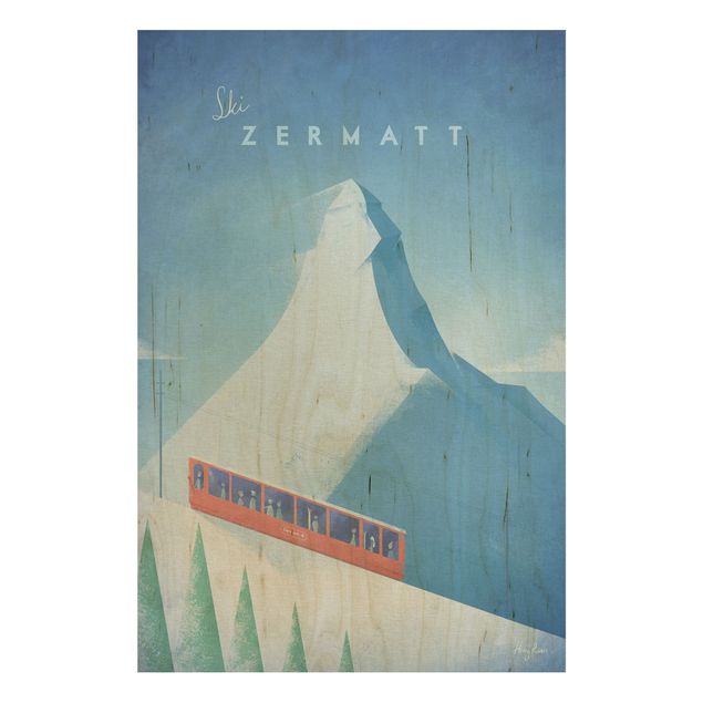 Tableaux en bois avec paysage Poster de voyage - Zermatt