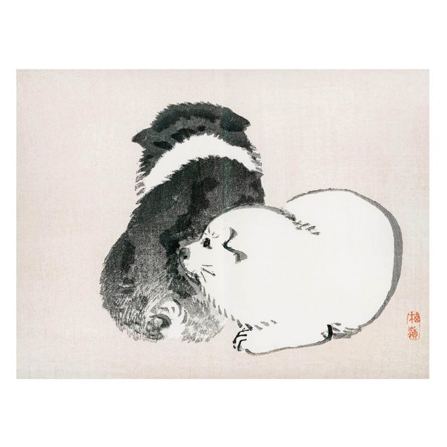Tableau avec chien Dessin vintage asiatique Chien noir et blanc