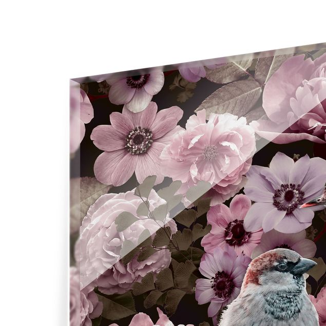 Fonds de hotte - Floral Paradise Sparrow In Antique Pink - Carré 1:1
